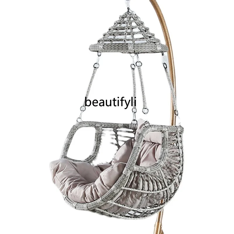 CXH New Natural Real Rattan Hanging Hand-Woven Lazy Outdoor Courtyard Swing Rocking Chair