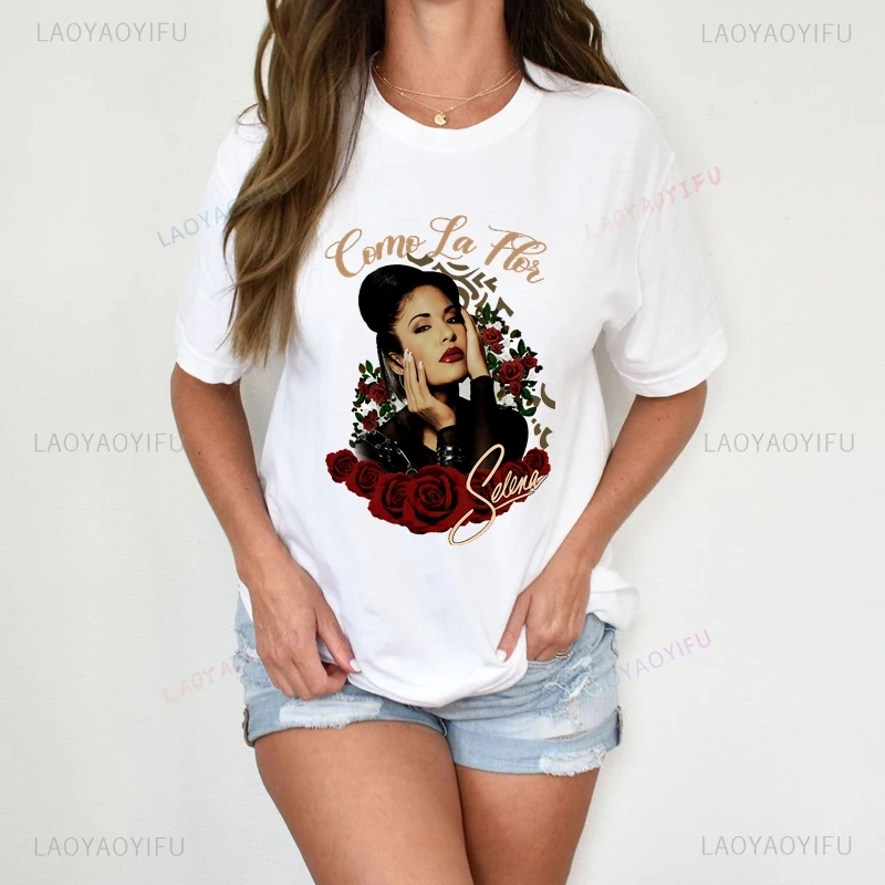 

Famous Singer SELENA Fashion Poster Printed Women's Shirt, Everyday Casual Street Wear, Spring/summer Cotton 0 Neck T-shirt
