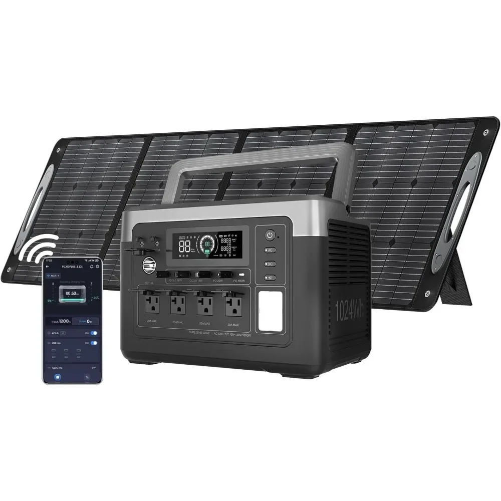 

P1000 PLUS 1800W Power Station with 100W Solar Panel, 1024Wh Solar Generator 1200W Fast Charging APP Control Emergency