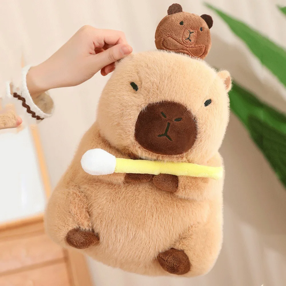 Fluffy Plush Lotus Capybara Plush Toy Brown Sitting Lotus Capybara Cotton Doll Soft Animal Sitting Lotus Capybara Doll