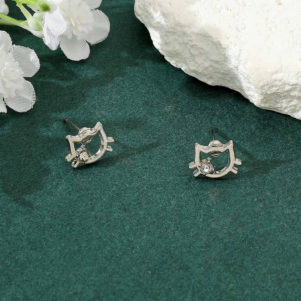 Hello Kitty Earrings Fashion Niche Design Hollow-out Head Portrait Ear Stud Cartoon Jewelry Accessory for Girls Unique Gift