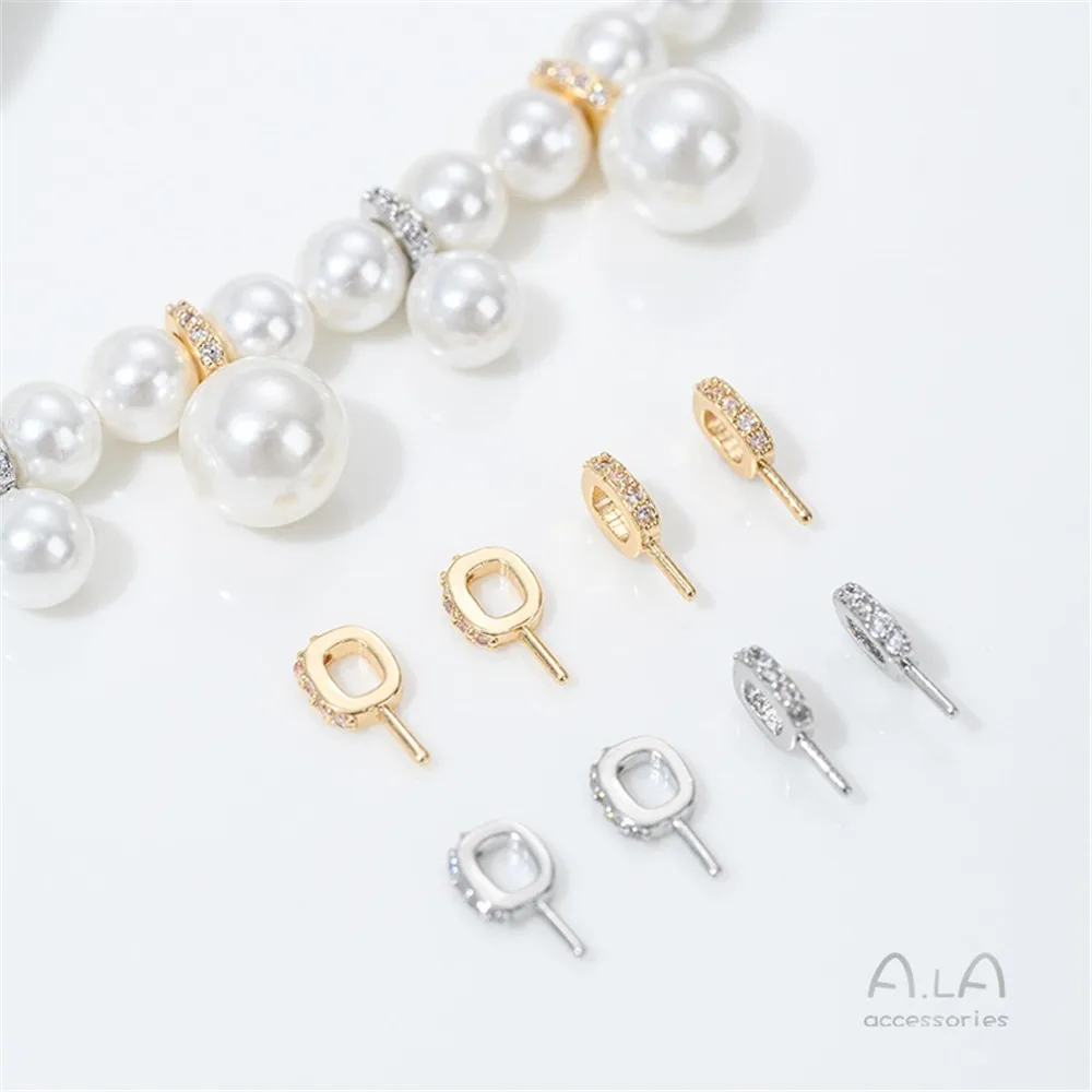 

14K gold-plating Zircon Half-hole Bead Holder Pendant, Sheep's Eye Accessories DIY Handmade Sticky Pearl Jewelry Material