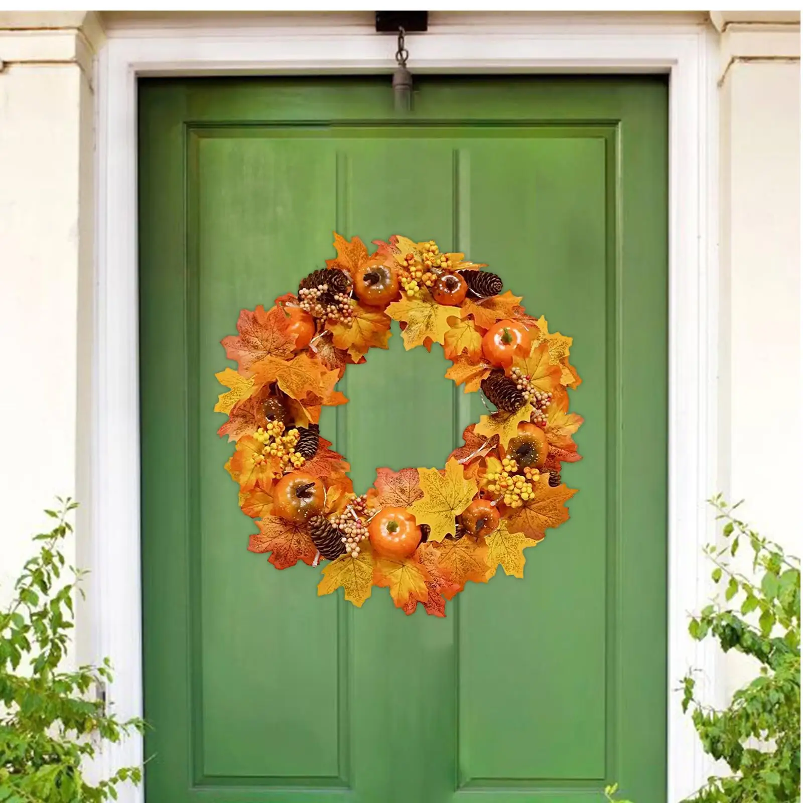 

Fall Pumpkin Wreath Hanging Photo Props Fall Wreaths Artificial Pumpkins Autumn Wreath Garland for Yard Wedding Wall Indoor