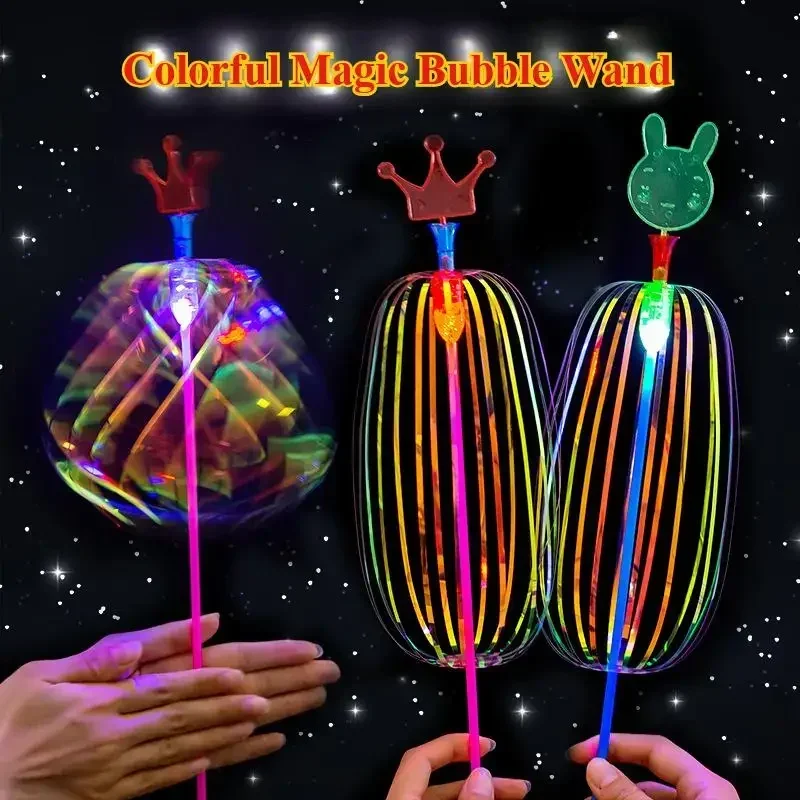 Kleurrijke Magic Bubble Wand Verscheidenheid Twist Ribbon Toverstaf Glitter Light-up Wand Gloeiend speelgoed voor kinderen kinderen Cadeau