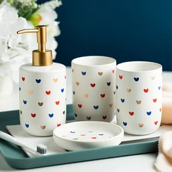 Nordic Bathroom Supplies Love Ceramic Emulsion Bottle Mouthwash Cup Toothbrush Holder Soap Dish Bathroom Decoration Accessories