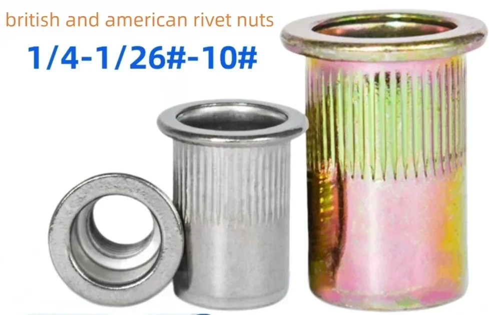Stainless Steel Color Zinc Plated Pull Rivet Nut Inch-Pound System 1/4-20 5/16-18 3/8-16 Cap for DIY Automotive And Metalworking