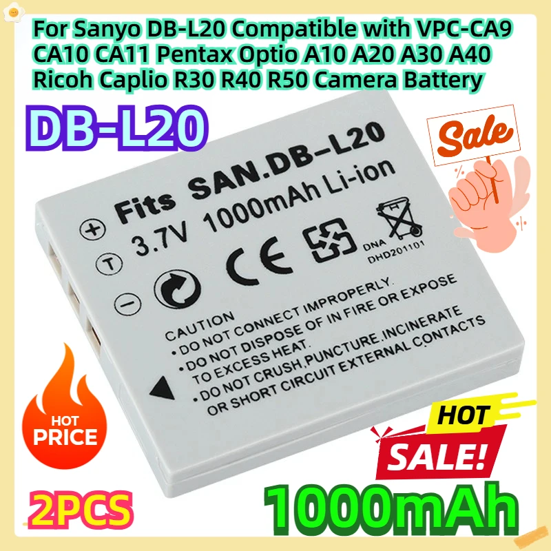 

For Sanyo DB-L20 Compatible with VPC-CA9 CA10 CA11 Pentax Optio A10 A20 A30 A40 Ricoh Caplio R30 R40 R50 Camera 1000mAh Battery