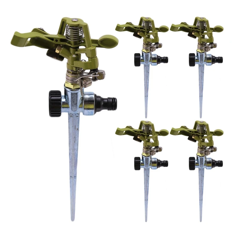 

5X 360 Degree Rotary Irrigation Sprayer Sprinkler For Lawn Garden Yard Golf Grass Metal Impulse Spike Hose Water Sprayer