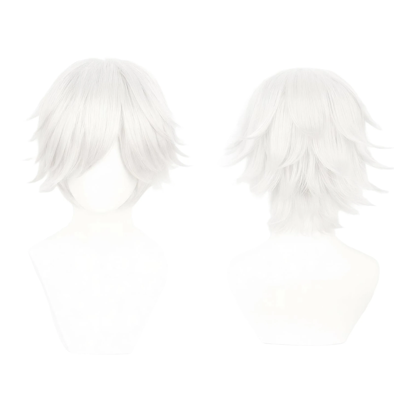 

Qifrey Cosplay Wig Men White Short Layered Anime Cosplay Wig 30cm Heat Resistant Synthetic Hair Wig for Halloween Party