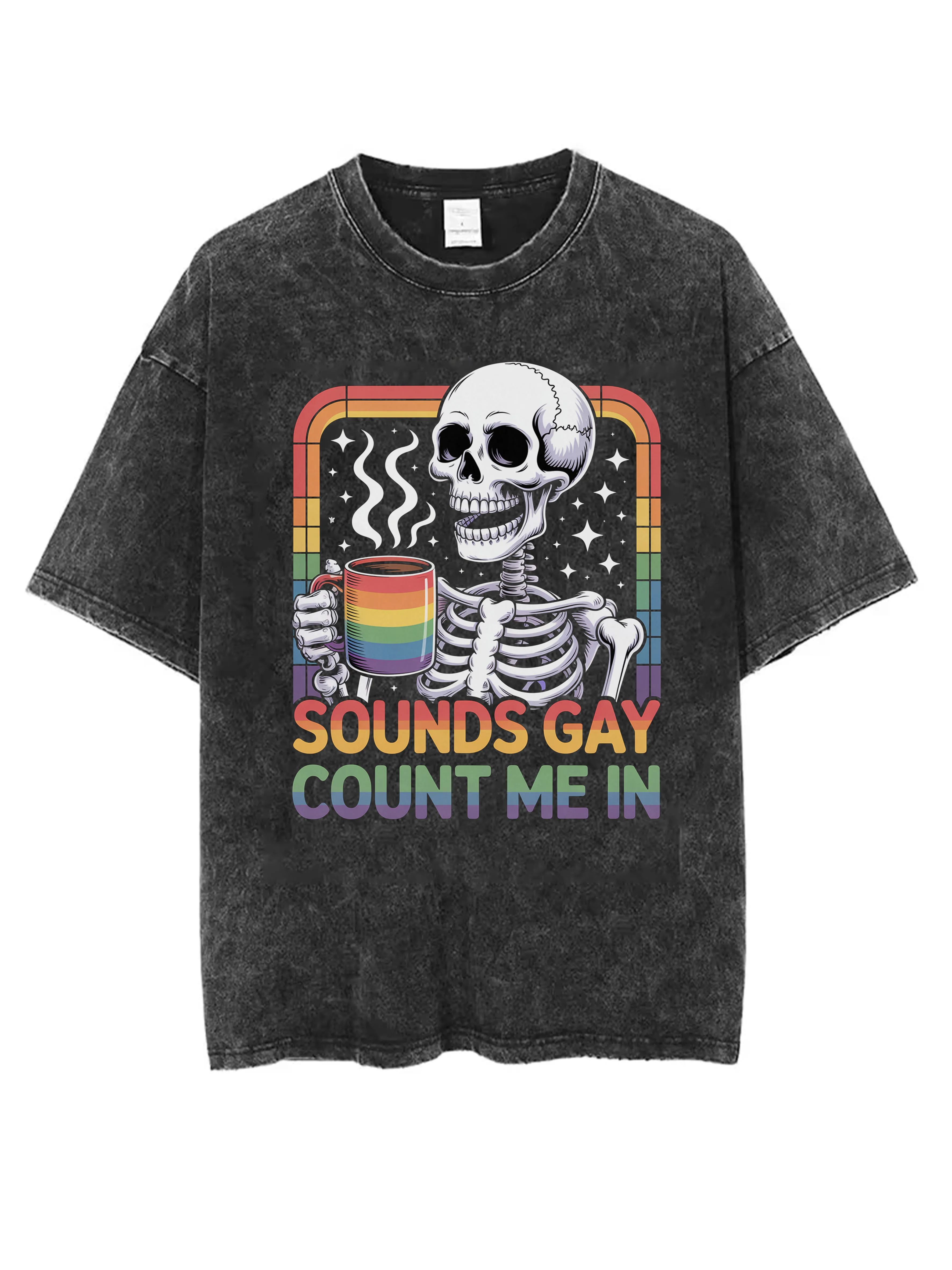 

2520 Gay Pride Month Stop Thinking Start Drinking Одноцветная черная потертая футболка с круглым вырезом свободного покроя для женщин и мужчин идеально подходит