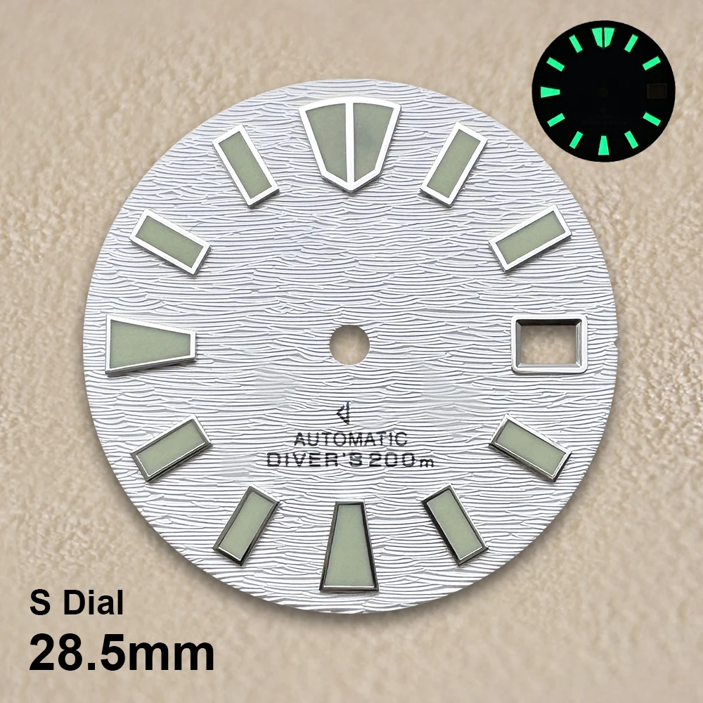 28.5mm S Logo Bat Dial Fit NH35/NH36/4R/7S Movement Green Luminous Texture Pattern High-Quality Watch Modification Accessories