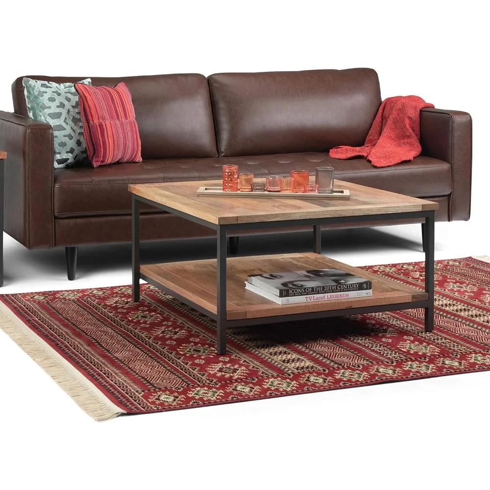 Skyler SOLID MANGO WOOD and Metal 34 inch Wide Square Modern Industrial Coffee Table in Natural