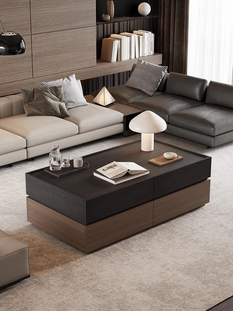 

Coffee table living room solid wood floor tea table rectangular walnut tea dining table dual-purpose customization