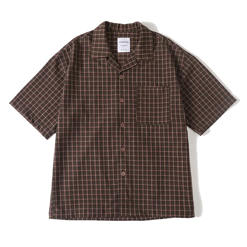

Men Summer Streetwear Fashion Plaid Cuban Collar Vintage Loose Casual Short Sleeve Shirts Cityboy Blouses Man Beach Shirt