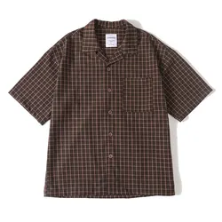 Men Summer Streetwear Fashion Plaid Cuban Collar Vintage Loose Casual Short Sleeve Shirts Cityboy Blouses Man Beach Shirt