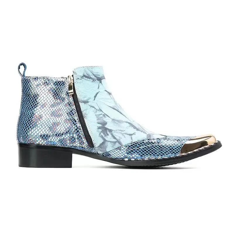 Coogerlove Punk-Stil Männer blau Echt leder Stiefel Metall quadratische Zehen Schnalle Niet Motorrad Stiefel Winter männliche Party Stiefel – Detail 20