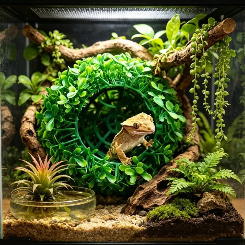 Realistische Kunstrasenkugel mit Unterschlupfhöhle für Reptilien, Terrarium-Dekoration und Vogelnest-Lebensraum, Tanks, KXRE