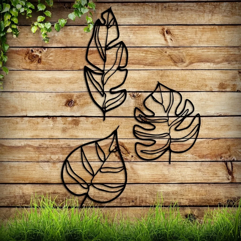 3pcs Metal Leaf Home Wall Pediments, Decor Wall Art, Three Leaves Wall Decoration, Suitable Children's Room Nursery Kindergarten