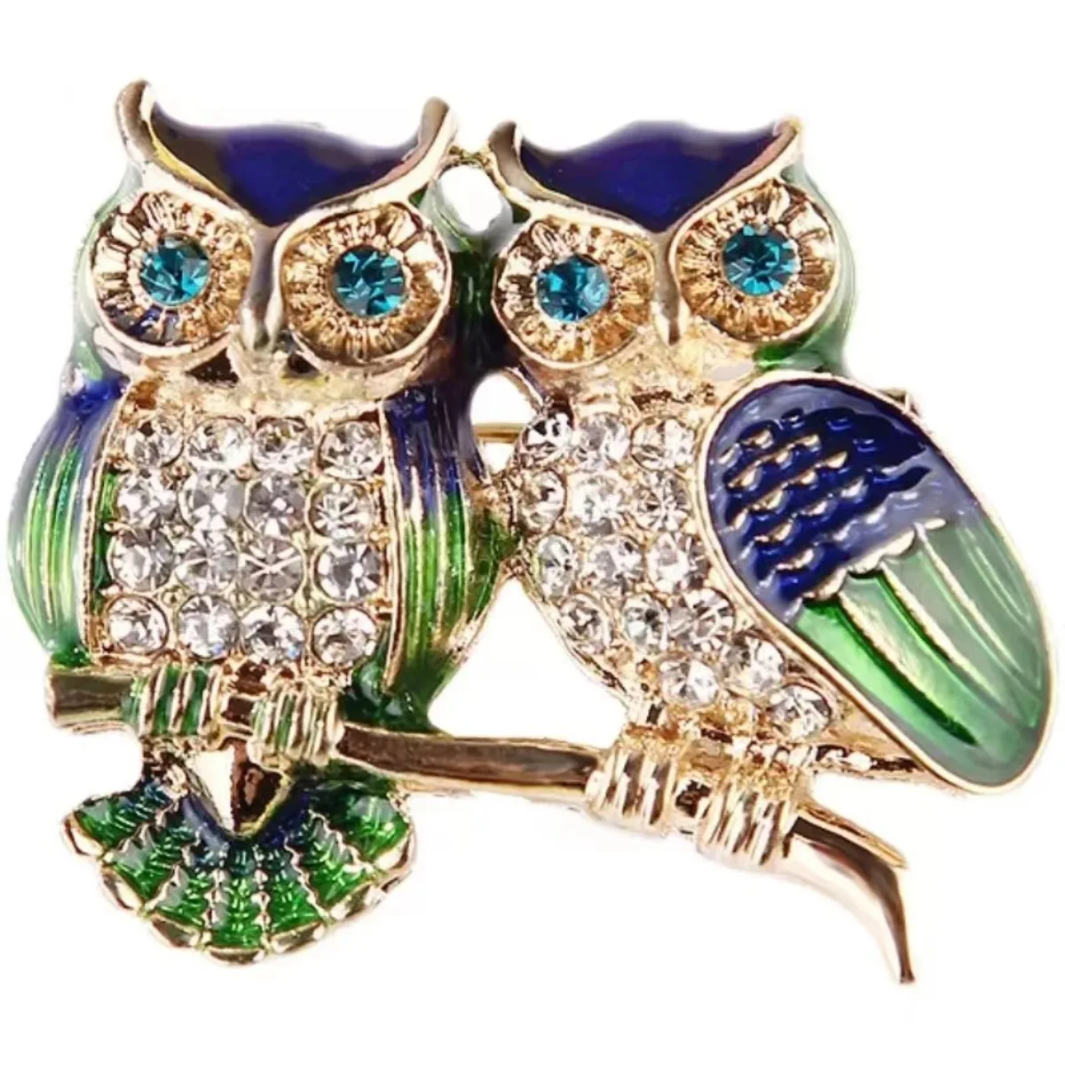 Trendy Double Owl Brooches Zircon Brooch Badge Pin Bird Animal Party Casual Suit Decoration Badge for Women Corsage Gifts