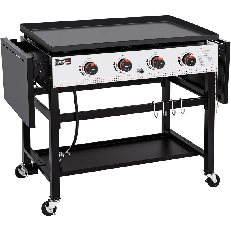 

4-Burner Propane Gas Griddle with Folding Side Tables, 36-Inch Flat Top Grill for Outdoor BBQ Events,Camping and Barbecue, Black