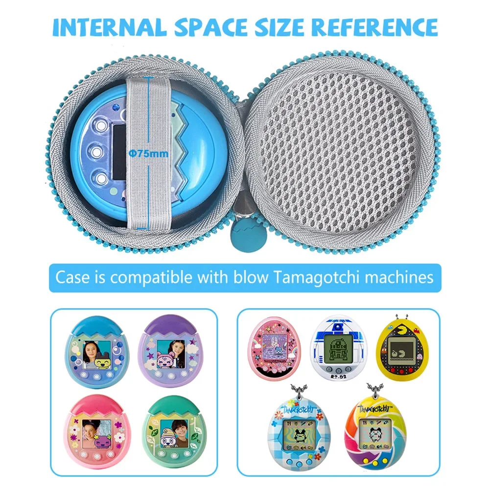 Portable Cartoon Pattern Storage Bag Shock-proof Electronic Pet Machine Carry Case with Carabiner Hand Strap for Tamagotchi Pix