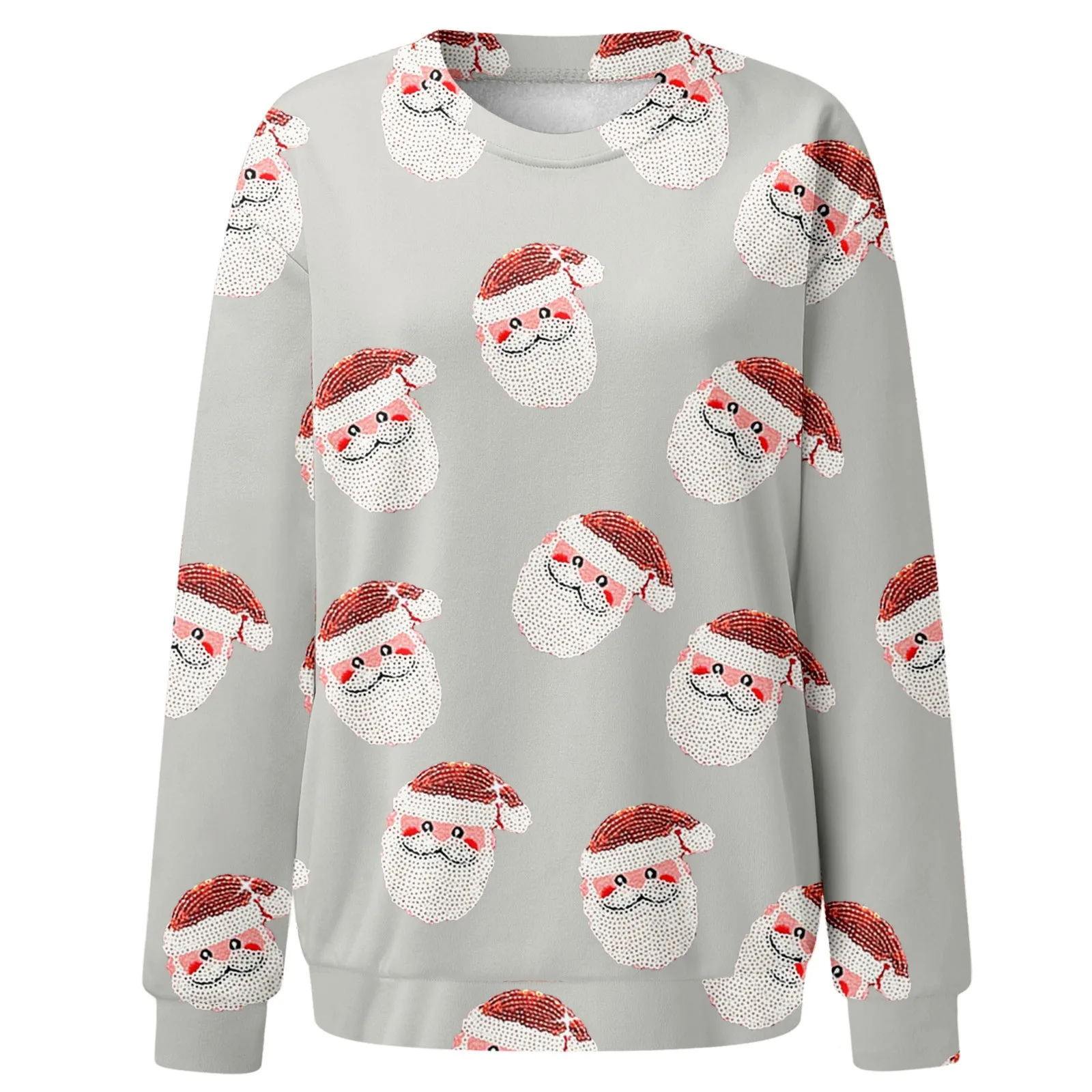 New Year Sequin Cartoon Santa Claus Head Graphic Women Sweatshirt Christmas Full Print Long Sleeve O-Neck Ugly Pullvoers Sweater