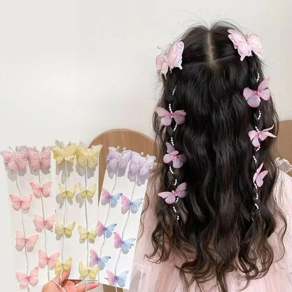 2pcs New Sweet Three-dimensional Butterfly Tassel Children's Hair Clip Performance Party Curly Hair Braided Exquisite Headwear