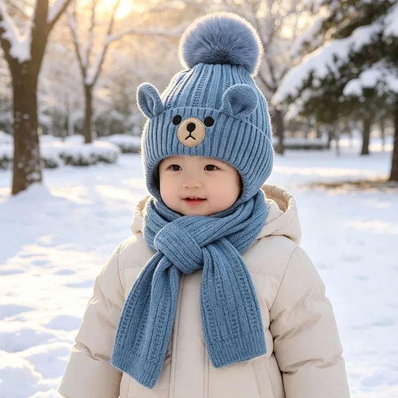 1-5PCS Winter Outdoor School Play Cold Weather Beanie Scarf Set for Boys Girls Knitted Fleece Lined Thick Warm Soft Cozy