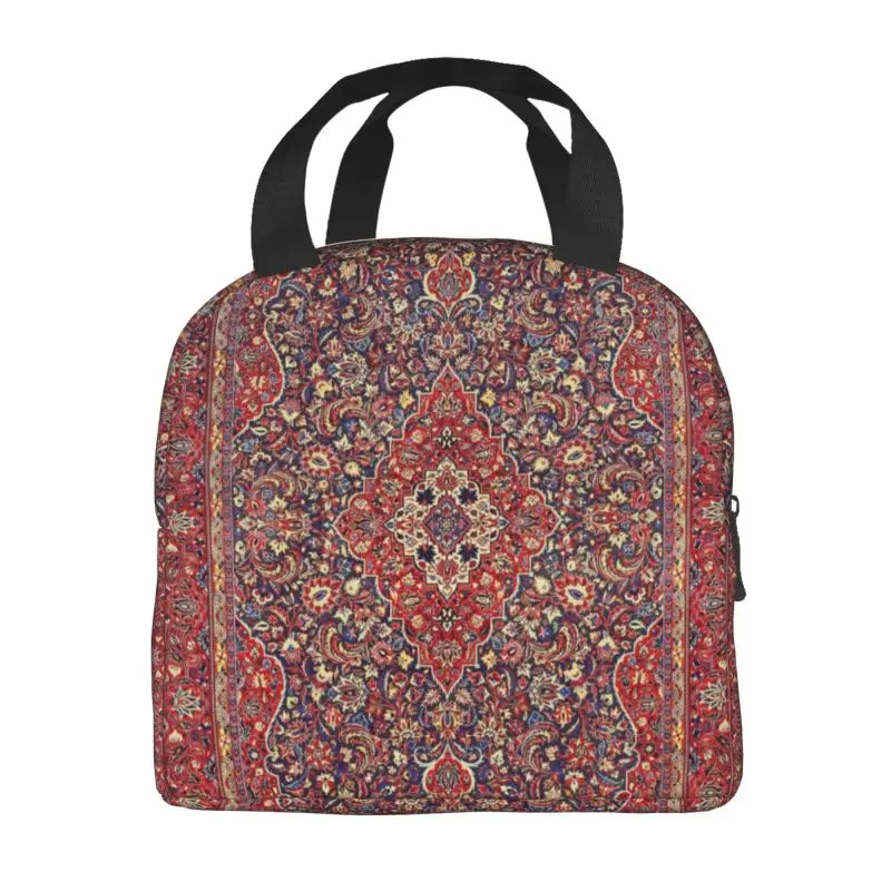 Antique Bohemian Persian Silk Carpet Insulated Lunch Bag for Resuable Boho Kilim Style Cooler Thermal Bento Box Beach Camping