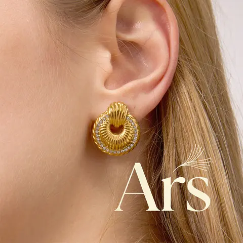 Ars Stainless Steel Round Earrings for Women 18K Gold Plated Inlaid Shiny Zircon Earrings No Tarnish Daily Wear Stud Earrings