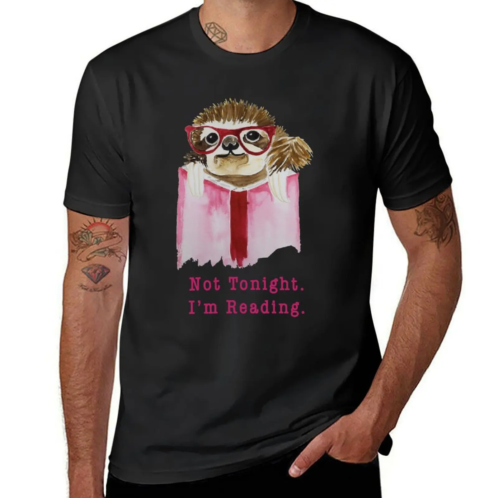Book Sloth: Not Tonight.I'm Reading. T-Shirt for a boy Aesthetic clothing workout shirts for men