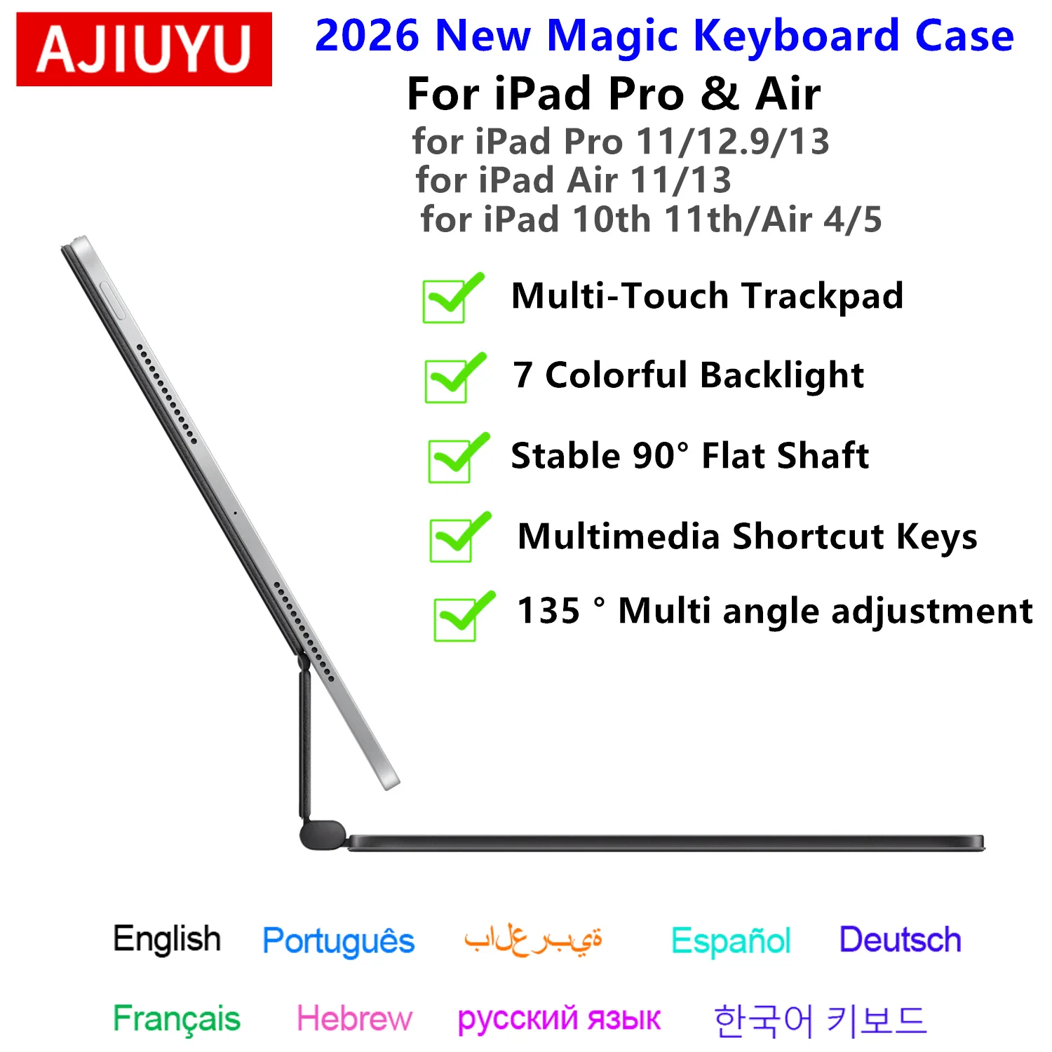 

AJIUYU Magic Keyboard For iPad Air 4th 5th 6th 11th iPad Pro 11 12 9 13 Air 11 M4 M5 10th Gen 10.9 Case Flat Shaft Multi-Touch