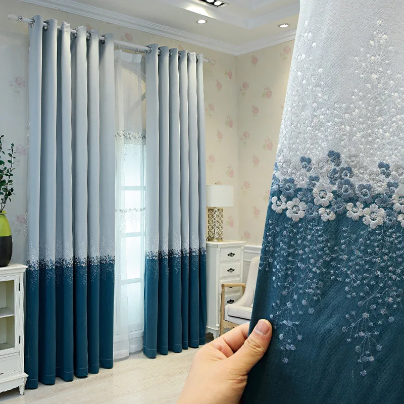 

Finished Simple Modern Pink Blue Curtain Living Room Bedroom Blackout Embroidery living room curtain living room curtains