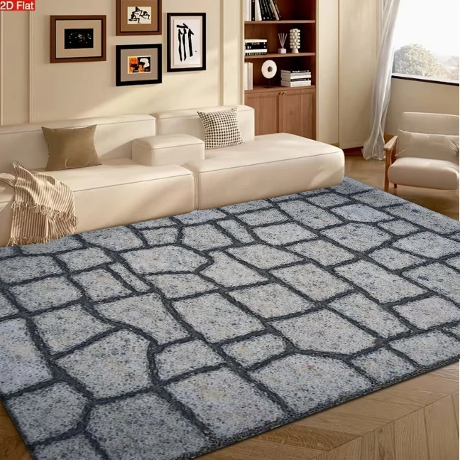Rough Cracked Stone Cobblestone Texture carpet flooring, Realistic Natural Stone Print Area Rug for Living Room Bedroom Home Decor