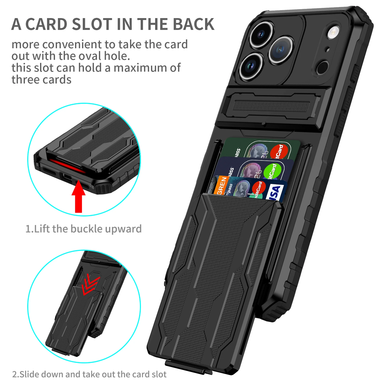 Case for iPhone 18 Pro Max 17 iPhone 16 Pro Max 15 Pro 14 13 Card Wallet Holder Shockproof Phone Cover ID Cash Credit Pocke Case