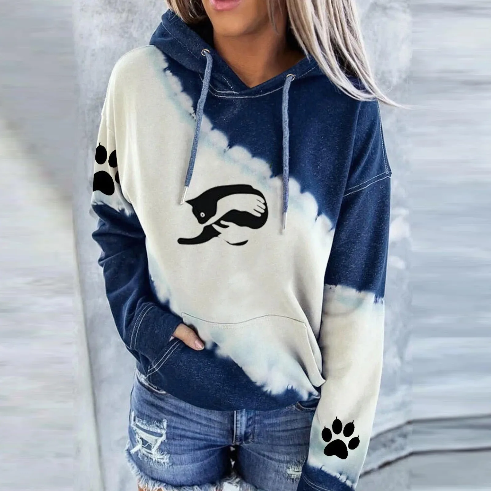 2023 Nieuwe Mode Vrouwen Lange Mouwen Hoodies Streetwear Sweatshirts Harajuku Trui Kawaii Kat Gedrukt Meisjes Kleding Jas