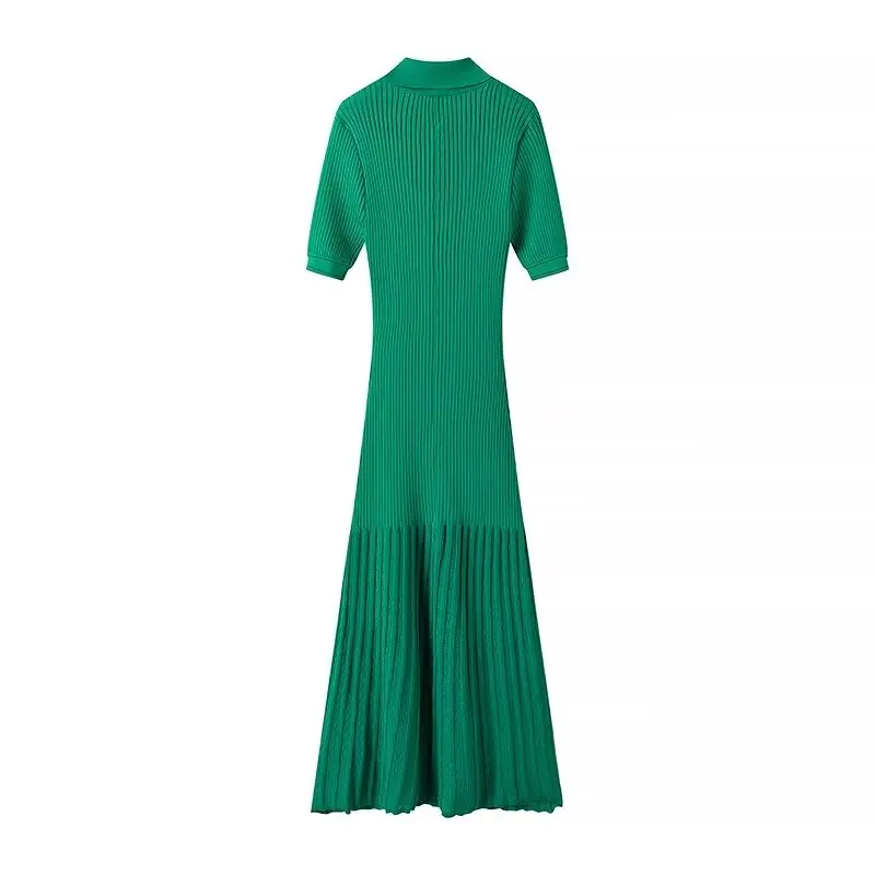 Tangada 2024 Autumn Winter Women Green Long Dress Short Sleeve Knitted Dress JA059