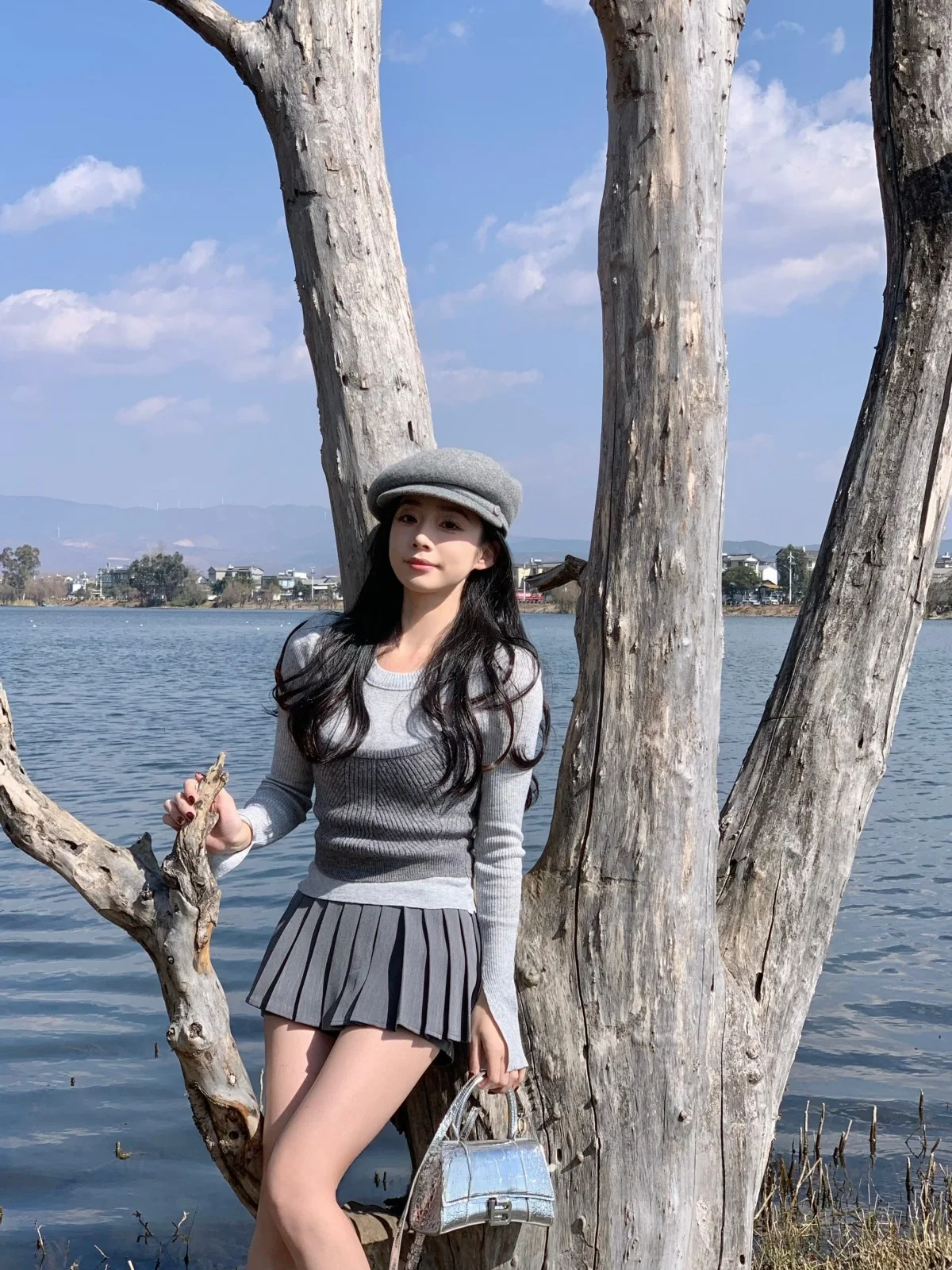 

Sweet Sister Sle ort Knitted Sweater Fake Two-Piece Slim Fit Korean Sle Top for Women with Bell Sve And round Ne