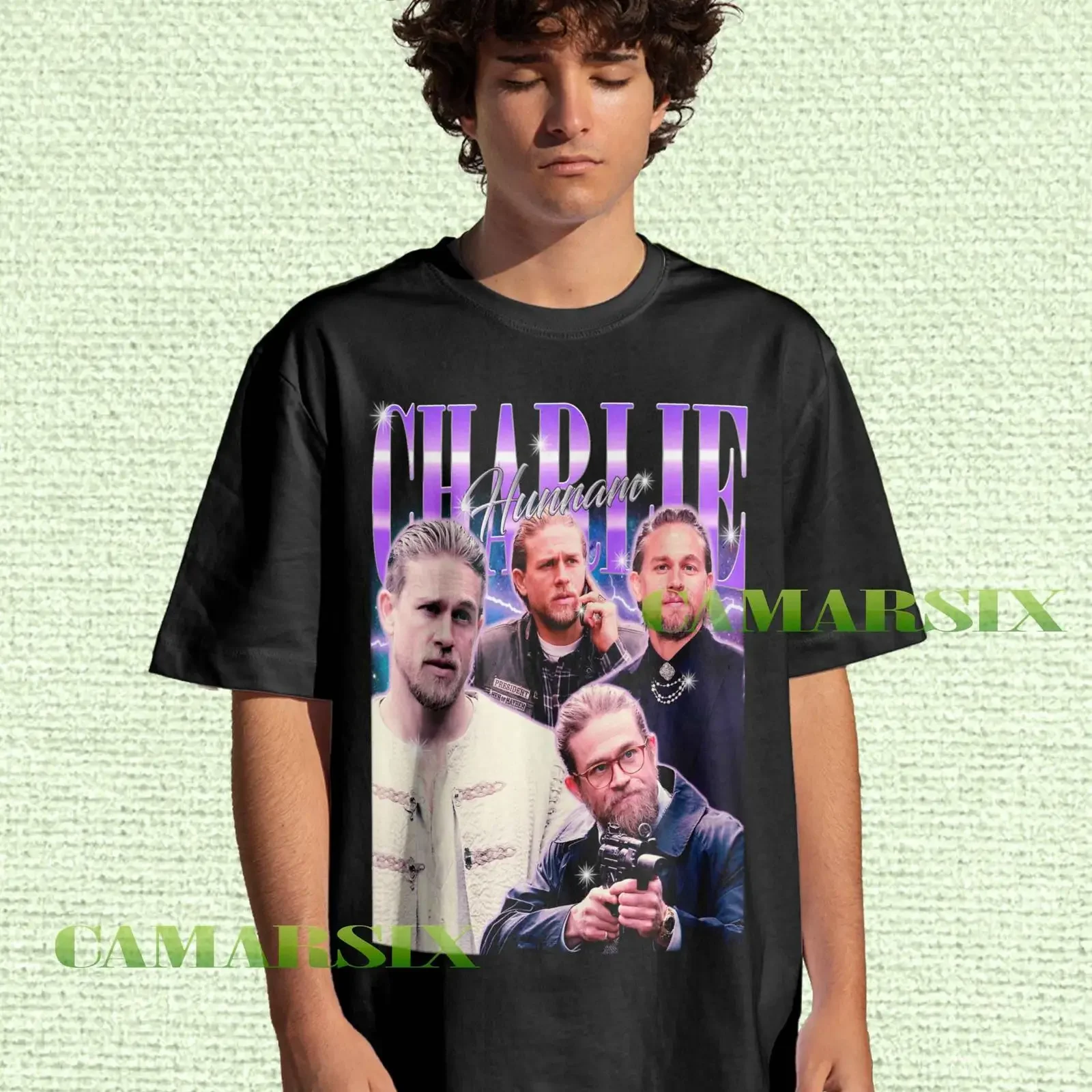 Vintage Retro Charlie Hunnam Bootleg T shirt Casual Cotton s For Fans vintage Washed Top For Everyday Wear Slightly Breathable