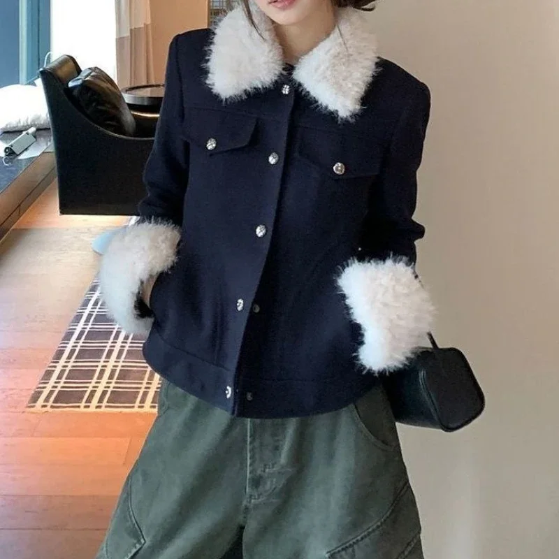 

Retro British Style Fur Collar Short Jacket for Women in Autumn and Winter Design Casual Versatile Jacket Cotton Jacket Trendy