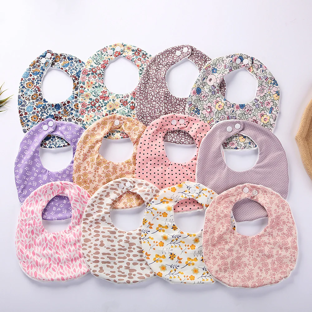 Flower Print Baby Bib Stuff Cotton Adjustable Snap Bandana Scarf for Kids Newborn Boys Girls Feeding Saliva Towel Burp Cloth