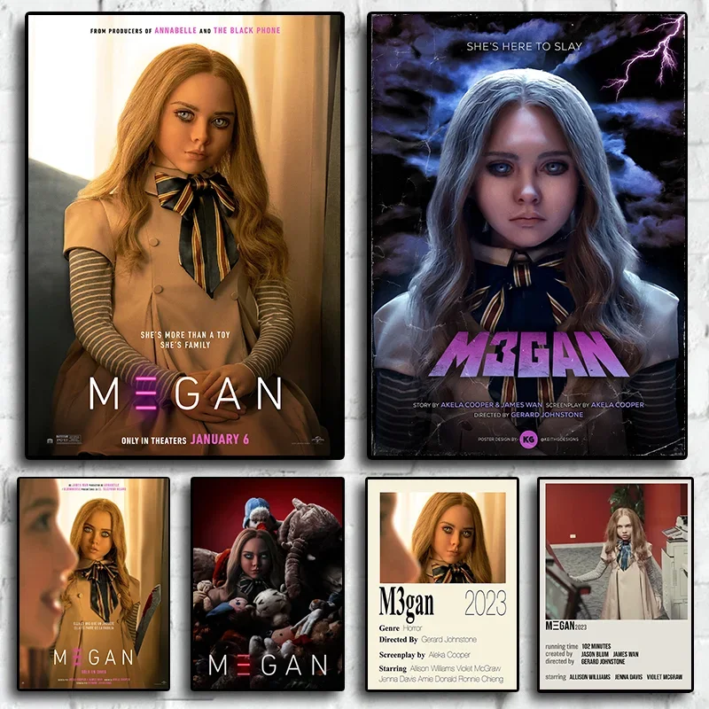 ملصق فيلم رعب M3gan ، فيلم جدارية ، لوحة قماشية ، رسم جداري ، جماليات جدارية ، مطبوعات دمية رقص ، ديكور منزلي