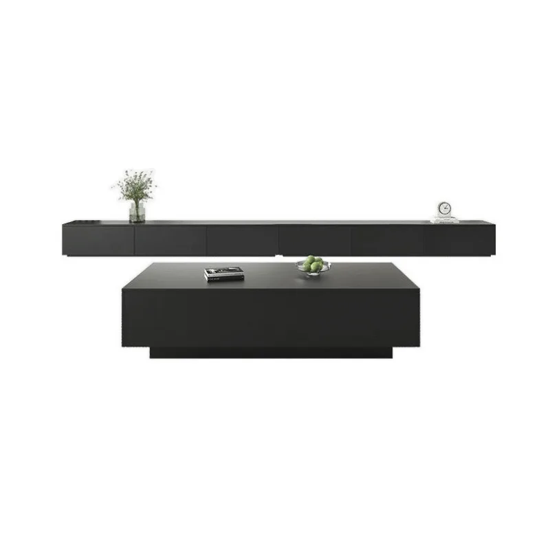 

modern Italian black wooden household living room small apartment coffee table floor cabinet combination