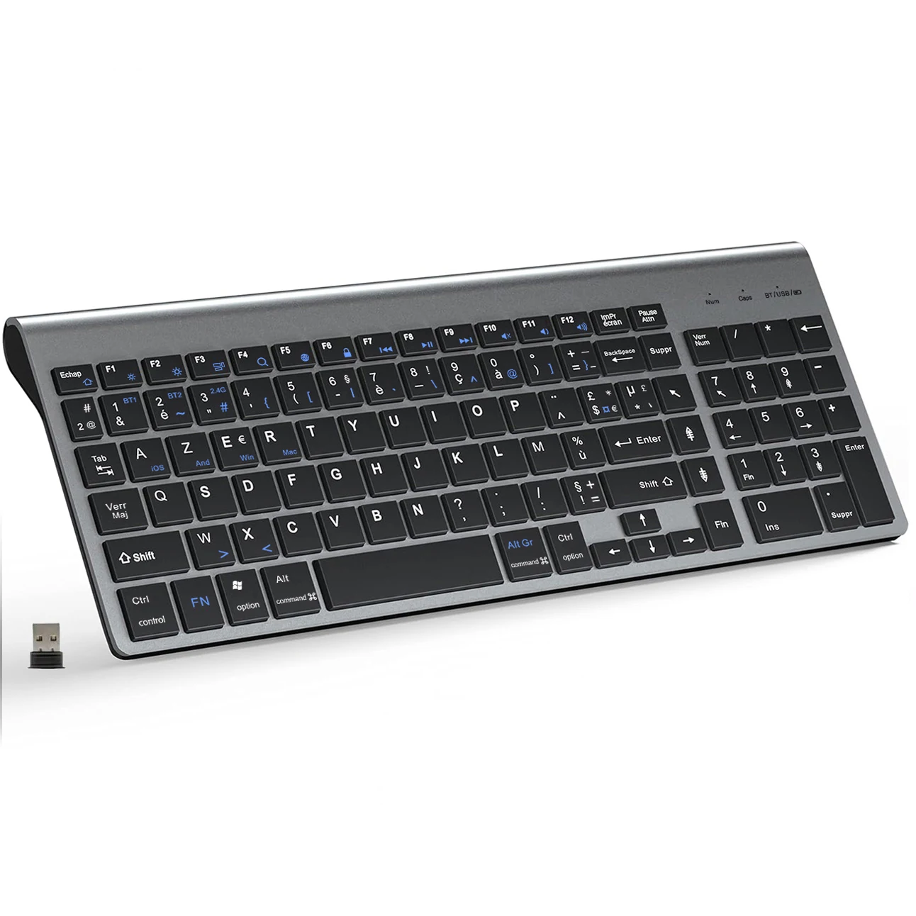 Francuska bezprzewodowa klawiatura AZERTY Ultra Slim Dual Mode Trzykanałowa klawiatura Bluetooth dla PC Windows IOS Mac Android — zdjęcie produktu 7