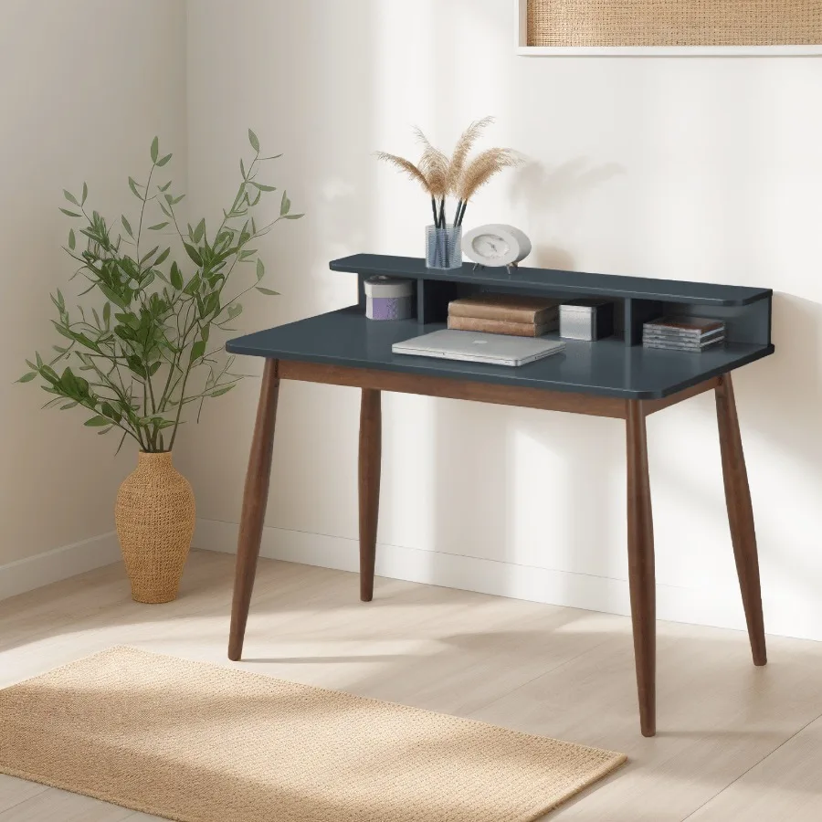 

Rode MidCentury Modern Wood Writing Desk with Hutch Grey