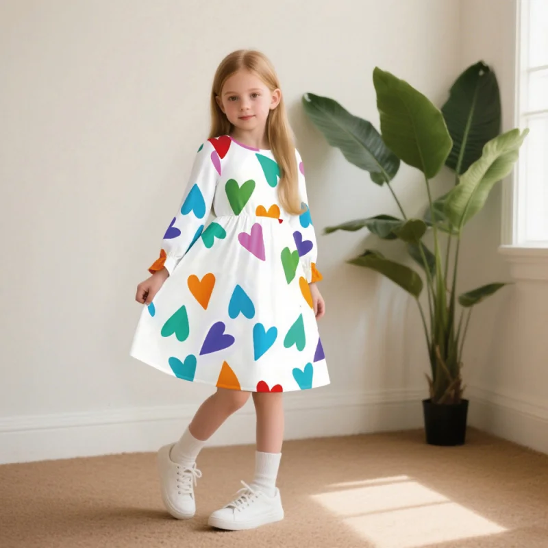

2025 Hot-selling Fashion Bestseller - Casual Love Print Children's Girls' Dress