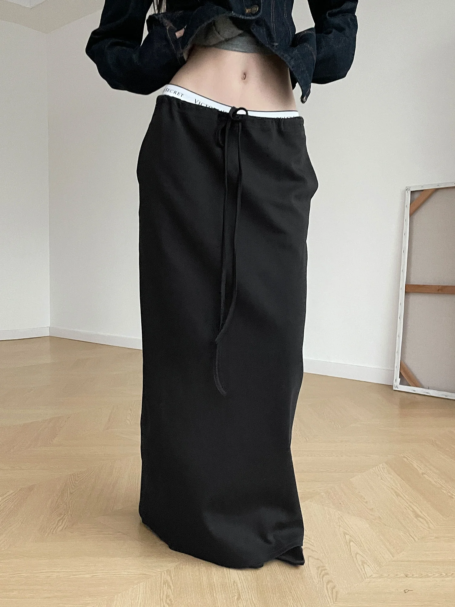 

Женская модная повседневная длинная юбка Inbeowroom с низкой талией, свободного кроя, с разрезом и шнуровкой, для прогулок