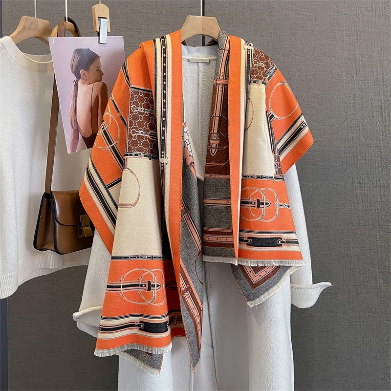 

Luxury Warm Poncho Cashmere Winter Women Scarf Floral Jacquard Shawl Wraps Female Thick Pashmina Blanket Bufanda Travel Echarpe
