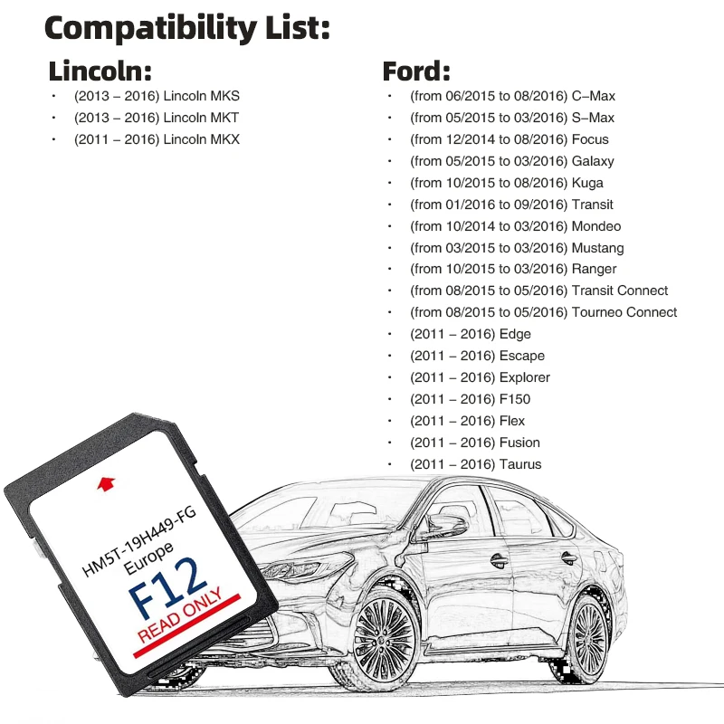 Navi SD Card Sync2 F12 2024 Kuga Mondeo S-Max C-Max Focus Sync2 HM5T-19H449-FG for Ford Car