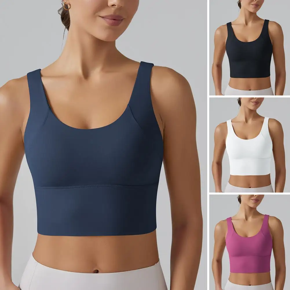 Yoga Vest Bra with Fixed Breast Pads Moisture-wicking Yoga Vest with Shockproof Bra Top V Back Design for Running Fitness